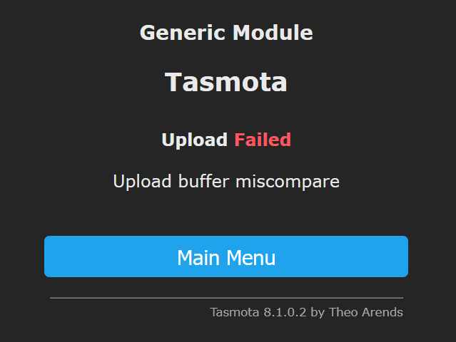 Tasmota Fehlermeldung - Upload Failed