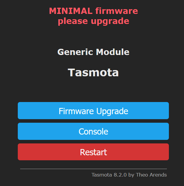 Tasmota Minimal - Warnung