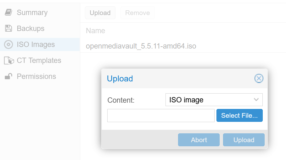 Upload des OMV ISO-Image