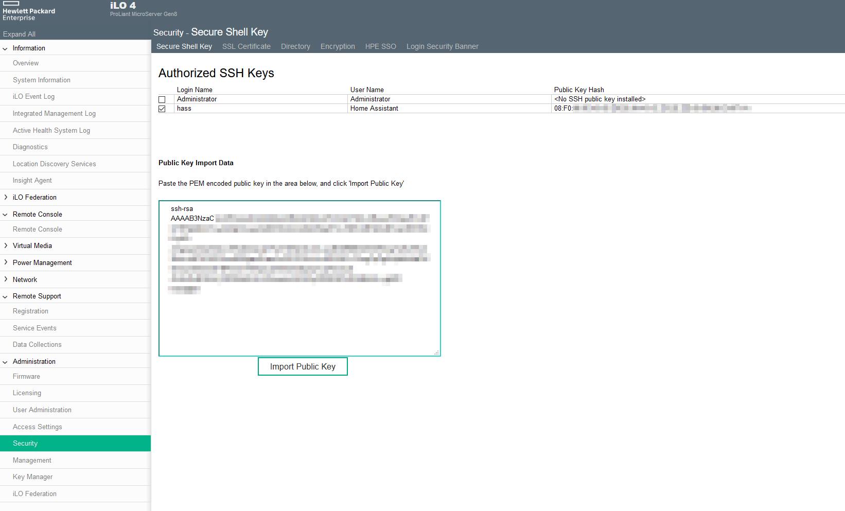 SSH-Key in ILO-Interface hinterlegen