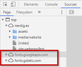 Google Fonts Aufrufe in den Entsicklertools von Chrome